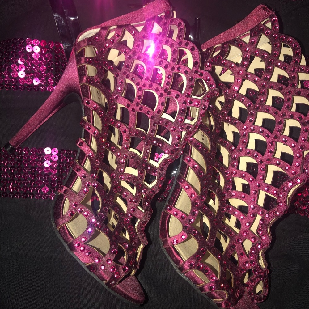 Burgundy dazzled heels